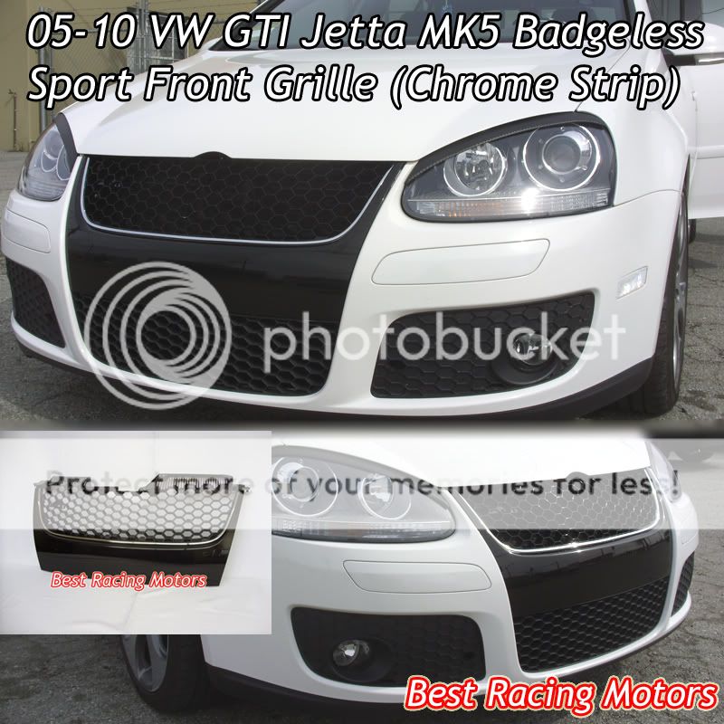 0510 VW GTI Jetta MK5 Badgeless Front Grille (Chrome)